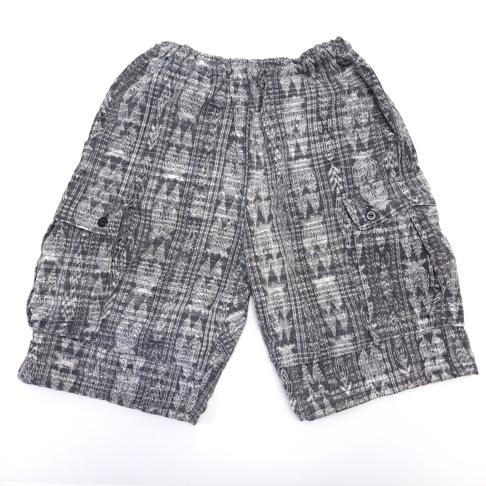 New World Order Cargo  Shorts Mens Medium Gray Plaid Flap Pockets‎
